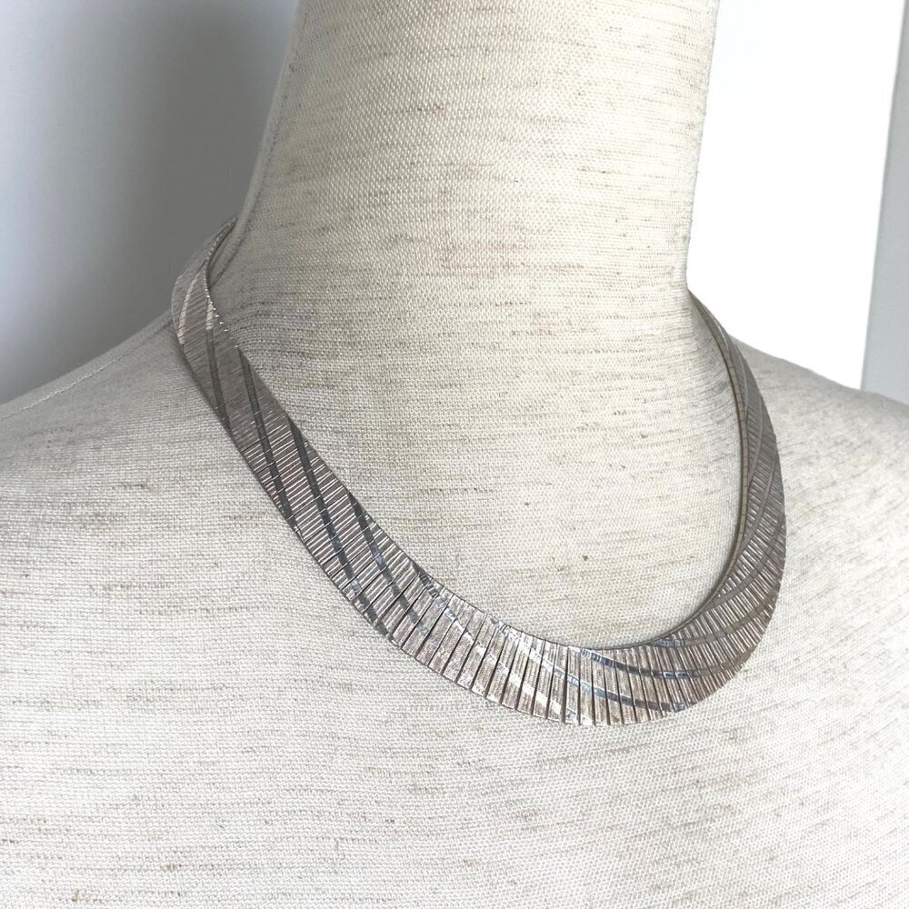 Italian Sterling Silver 925 Graduated Textured Fringe Collar Necklace 16.5"